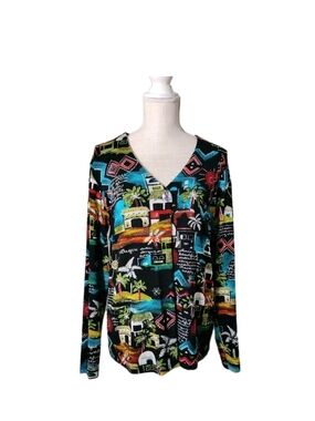 Chico's Travelers Sz 1 M Beautiful Wonderful World Travelers Knit Cardigan